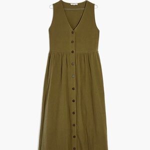 Madewell lightspun cotton button-front tank midi dress. Kale green, size small